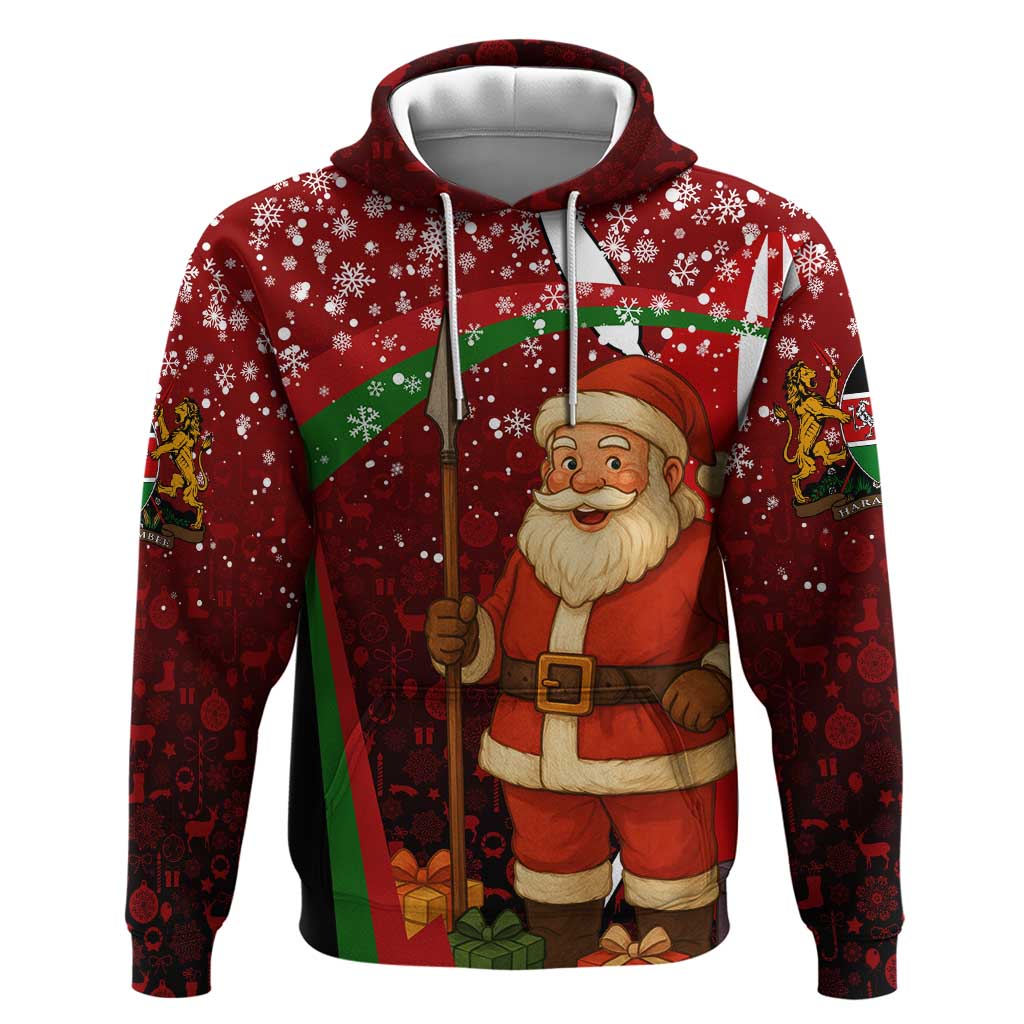 Kenya Christmas Hoodie with Santa Claus Spear and Red Green Harambee Crest TS04