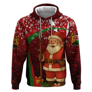 Kenya Christmas Hoodie with Santa Claus Spear and Red Green Harambee Crest TS04