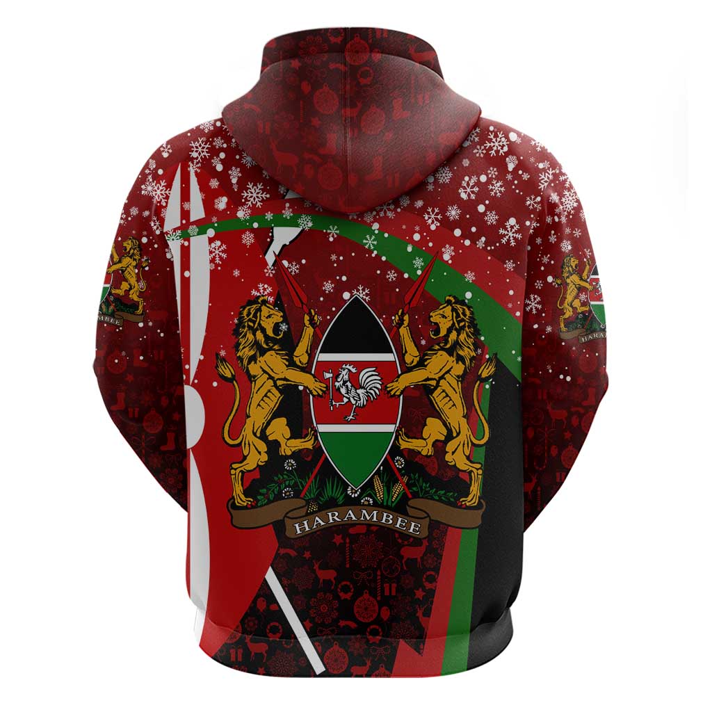 Kenya Christmas Hoodie with Santa Claus Spear and Red Green Harambee Crest TS04