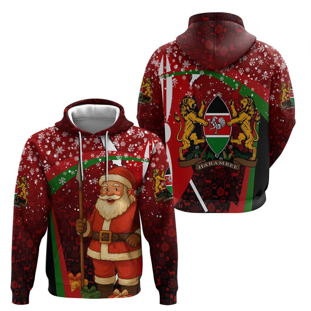 Kenya Christmas Hoodie with Santa Claus Spear and Red Green Harambee Crest TS04