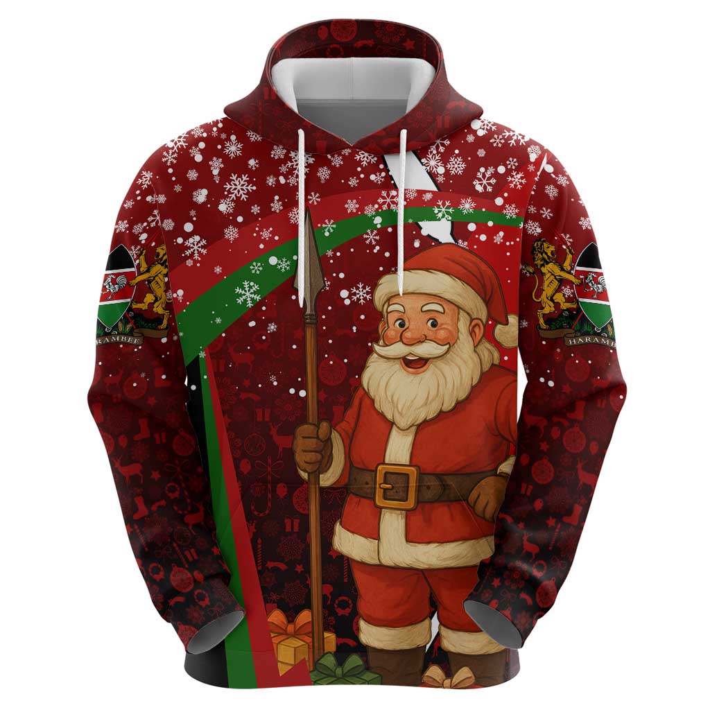 Kenya Christmas Hoodie with Santa Claus Spear and Red Green Harambee Crest TS04
