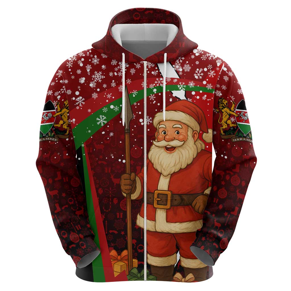 Kenya Christmas Hoodie with Santa Claus Spear and Red Green Harambee Crest TS04