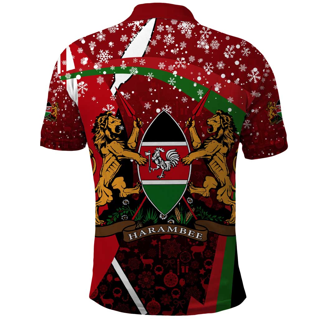 Kenya Christmas Polo Shirt with Santa Claus Spear and Red Green Harambee Crest TS04