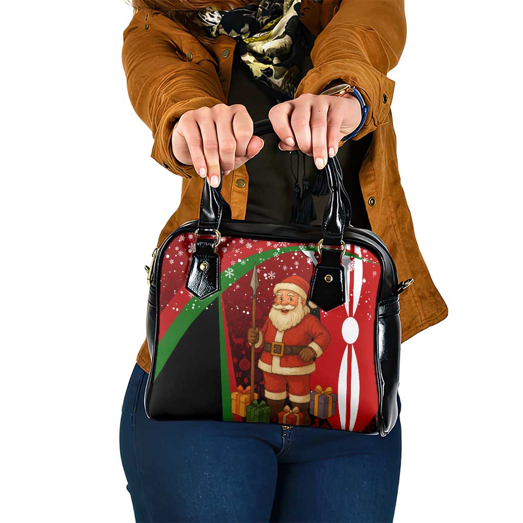 Kenya Christmas Shoulder Handbag with Santa Claus Spear and Red Green Harambee Crest TS04