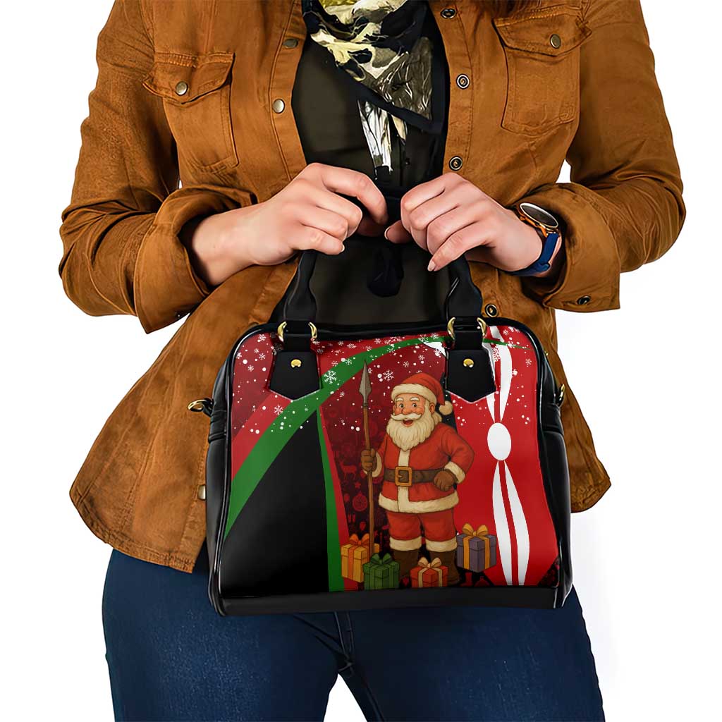 Kenya Christmas Shoulder Handbag with Santa Claus Spear and Red Green Harambee Crest TS04