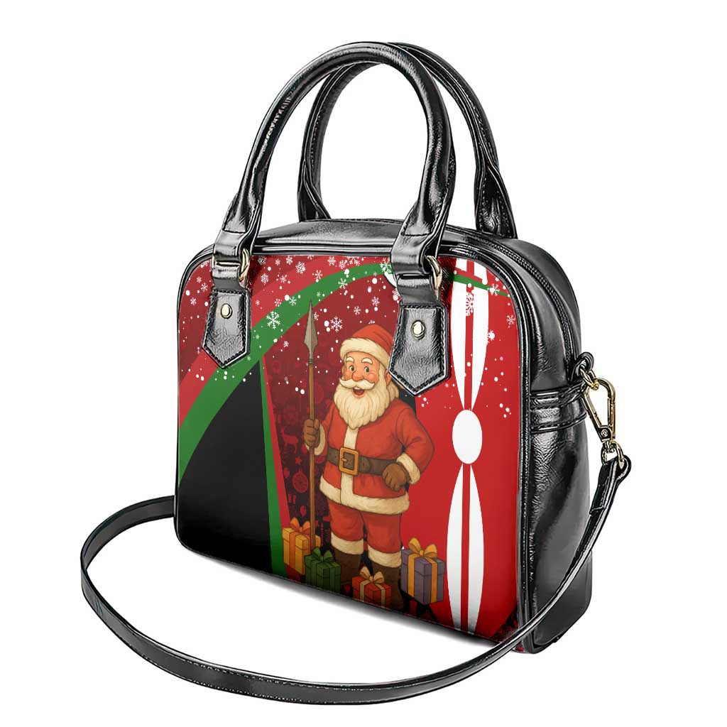 Kenya Christmas Shoulder Handbag with Santa Claus Spear and Red Green Harambee Crest TS04