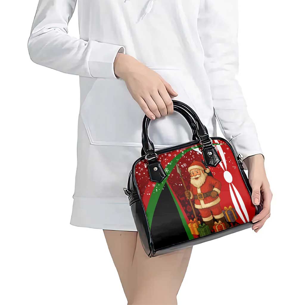 Kenya Christmas Shoulder Handbag with Santa Claus Spear and Red Green Harambee Crest TS04