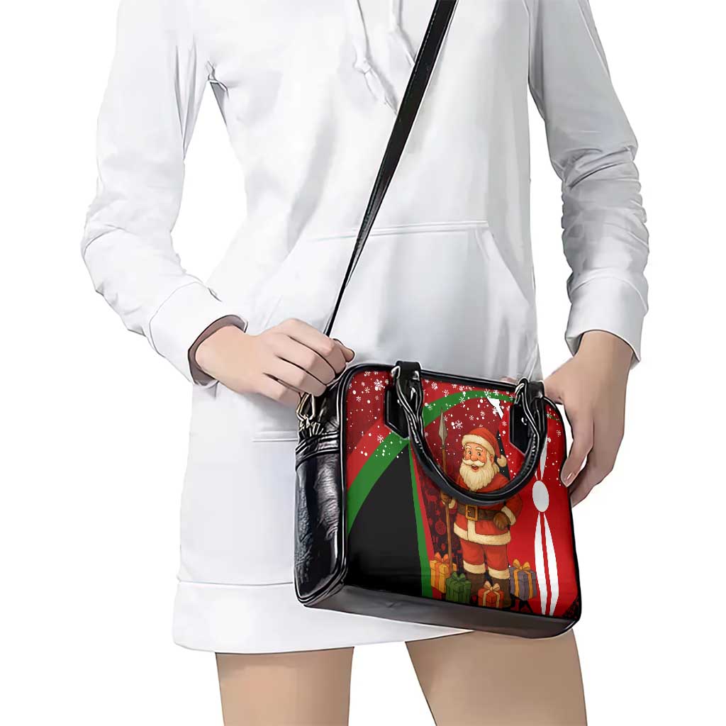 Kenya Christmas Shoulder Handbag with Santa Claus Spear and Red Green Harambee Crest TS04