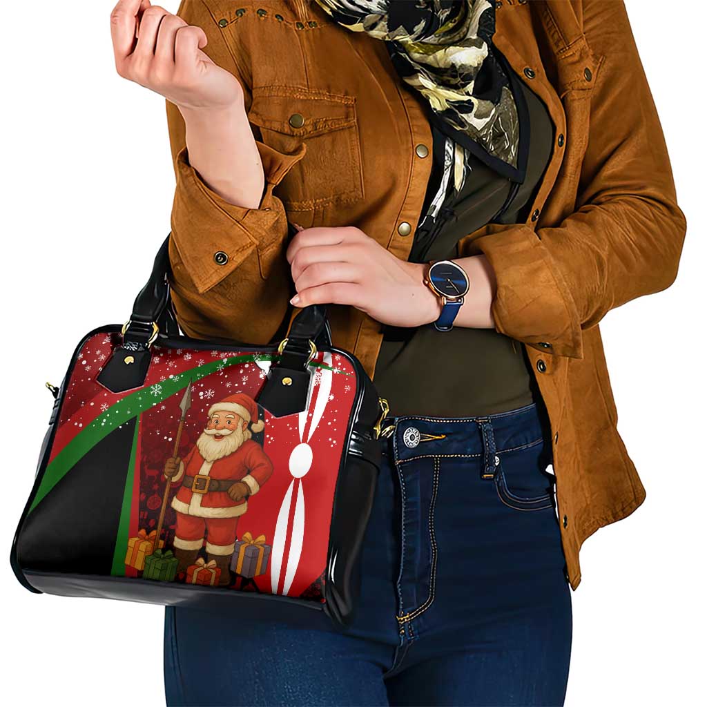 Kenya Christmas Shoulder Handbag with Santa Claus Spear and Red Green Harambee Crest TS04