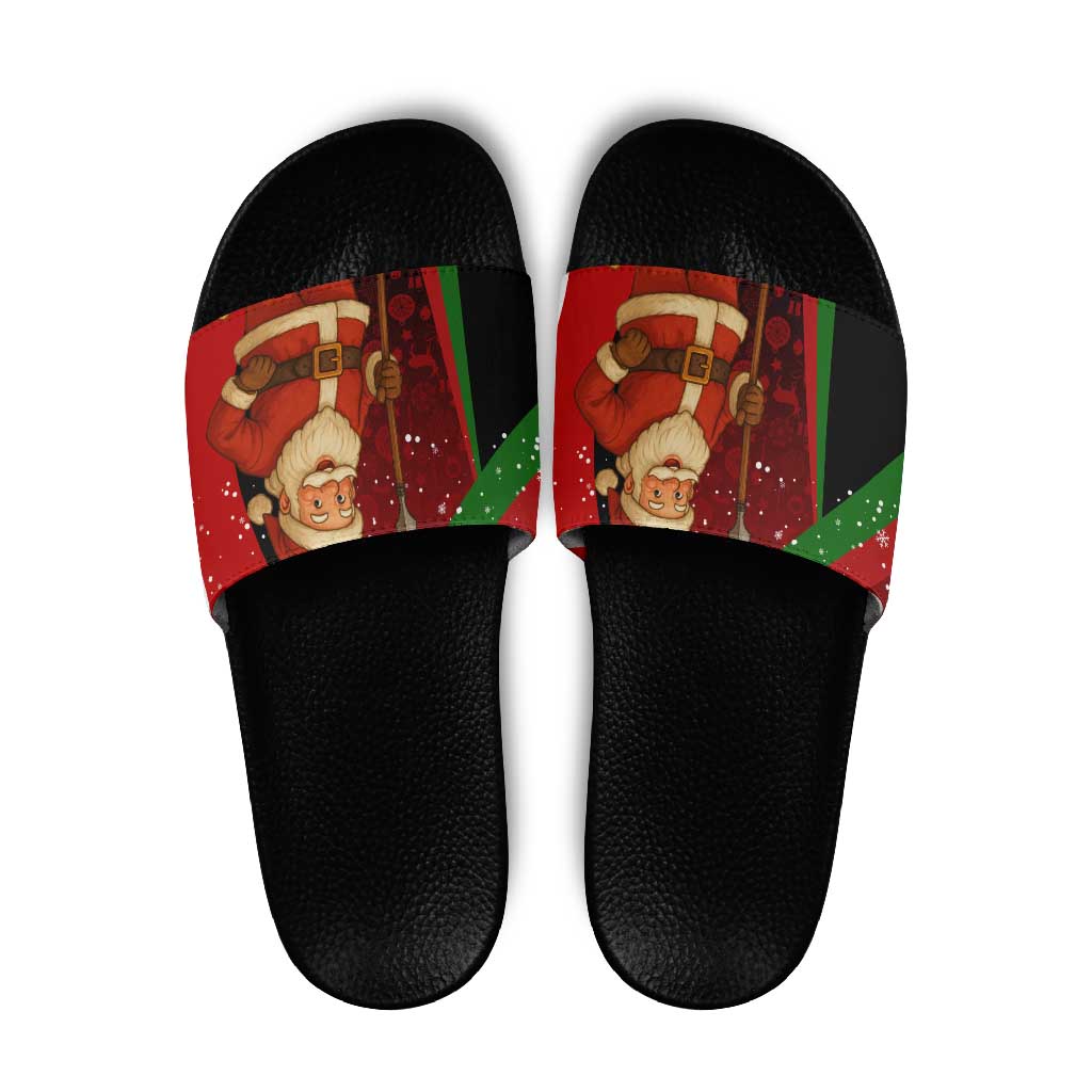 Kenya Christmas Slide Sandals with Santa Claus Spear and Red Green Harambee Crest TS04