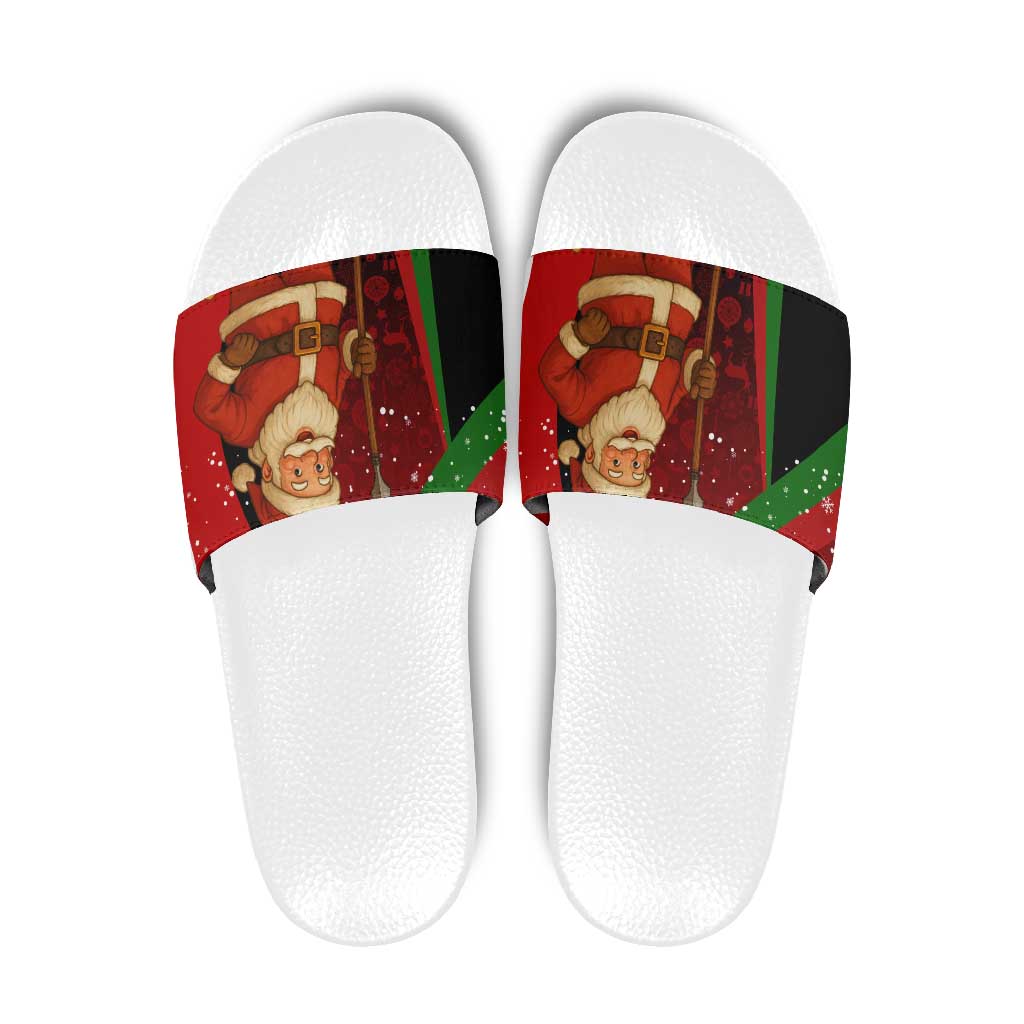 Kenya Christmas Slide Sandals with Santa Claus Spear and Red Green Harambee Crest TS04