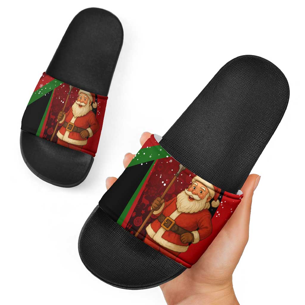 Kenya Christmas Slide Sandals with Santa Claus Spear and Red Green Harambee Crest TS04