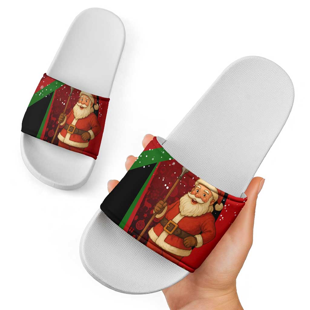 Kenya Christmas Slide Sandals with Santa Claus Spear and Red Green Harambee Crest TS04