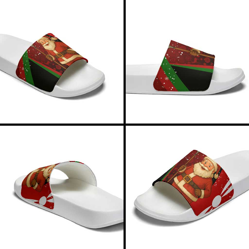 Kenya Christmas Slide Sandals with Santa Claus Spear and Red Green Harambee Crest TS04