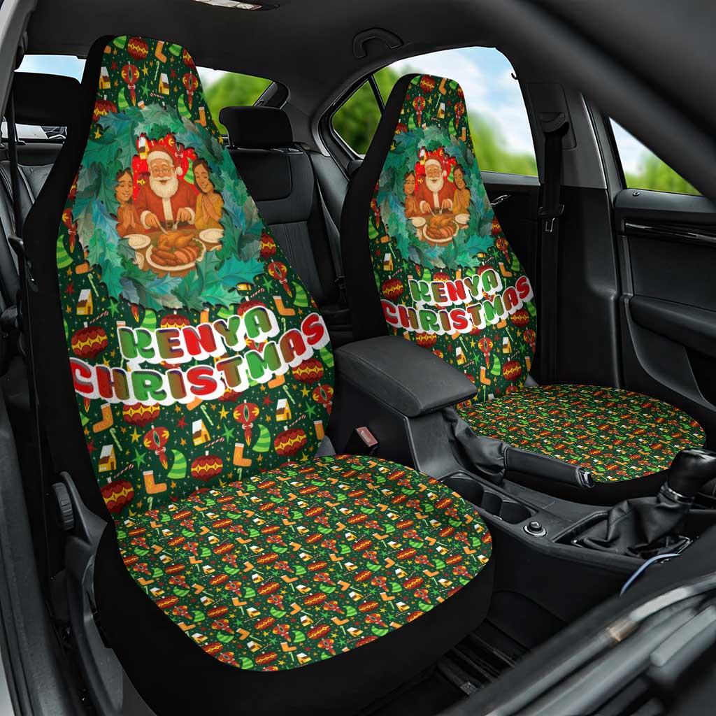 Kenya Christmas Car Seat Cover with Santa Feast Scene and Festive Wreath Pattern TS04