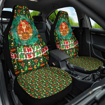 Kenya Christmas Car Seat Cover with Santa Feast Scene and Festive Wreath Pattern TS04