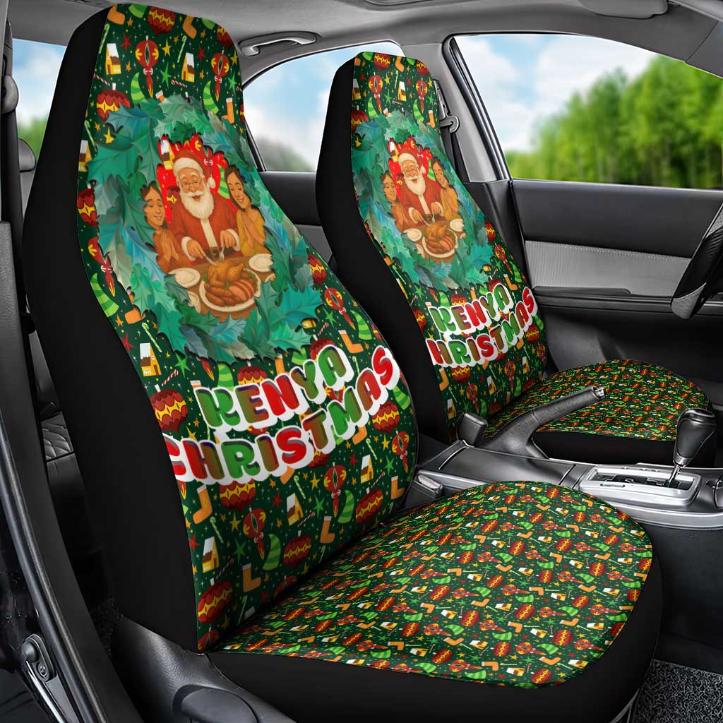 Kenya Christmas Car Seat Cover with Santa Feast Scene and Festive Wreath Pattern TS04