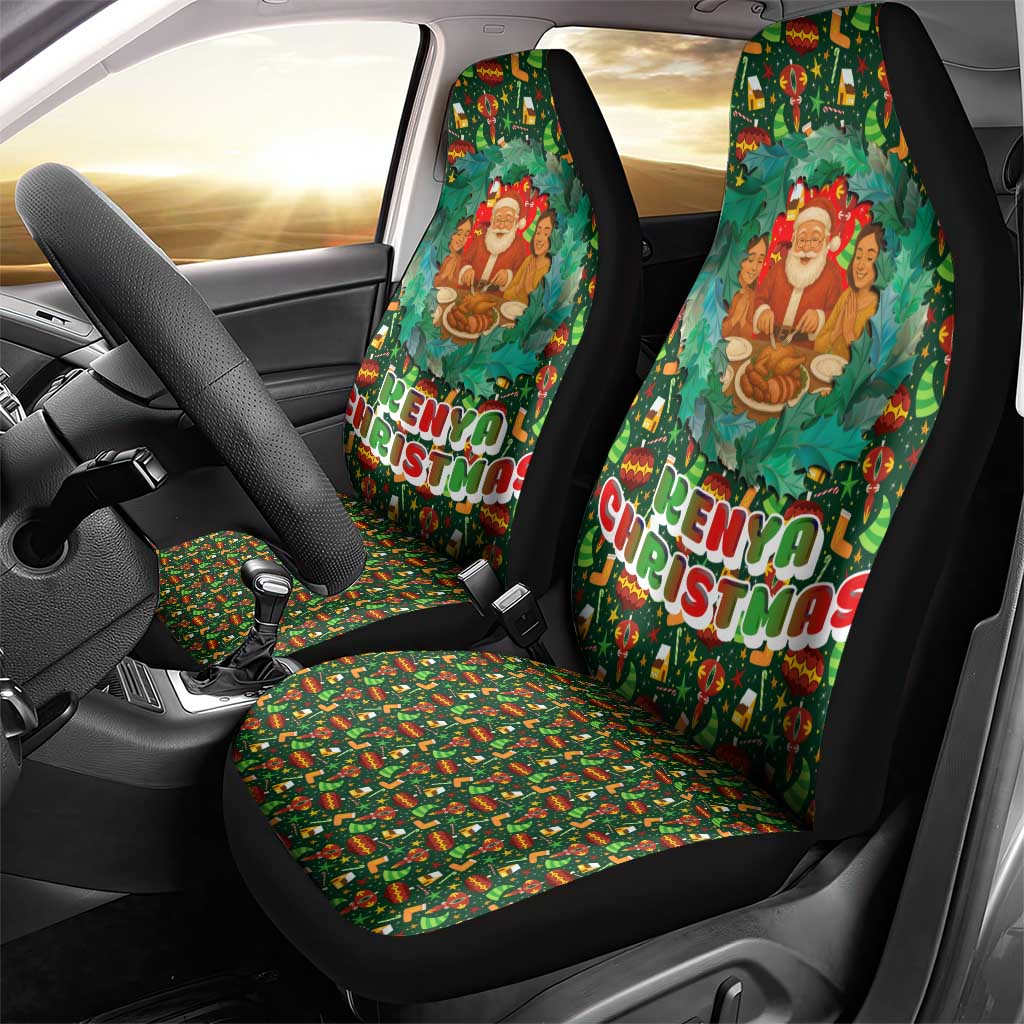Kenya Christmas Car Seat Cover with Santa Feast Scene and Festive Wreath Pattern TS04