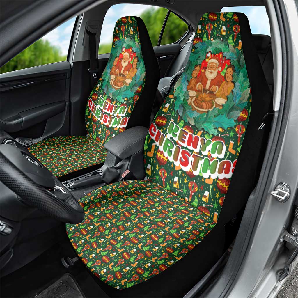 Kenya Christmas Car Seat Cover with Santa Feast Scene and Festive Wreath Pattern TS04