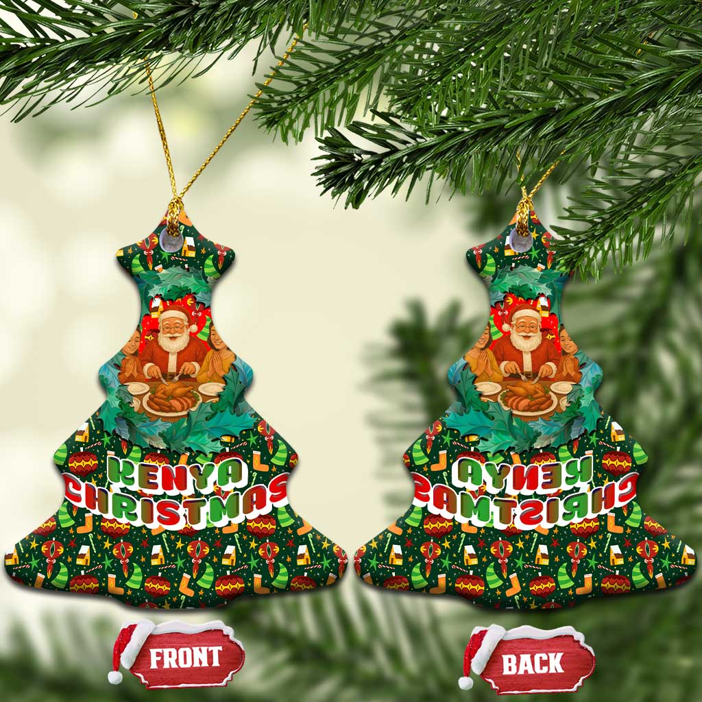 Kenya Christmas Ceramic Ornament with Santa Feast Scene and Festive Wreath Pattern TS04