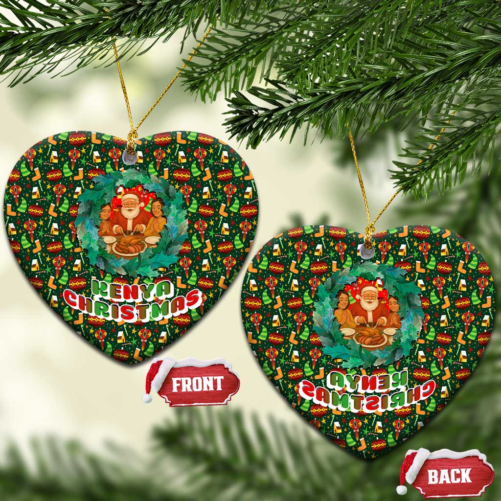 Kenya Christmas Ceramic Ornament with Santa Feast Scene and Festive Wreath Pattern TS04