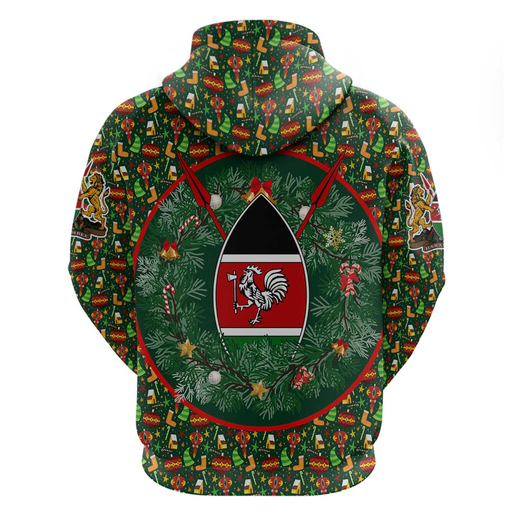 Kenya Christmas Hoodie with Santa Feast Scene and Festive Wreath Pattern TS04