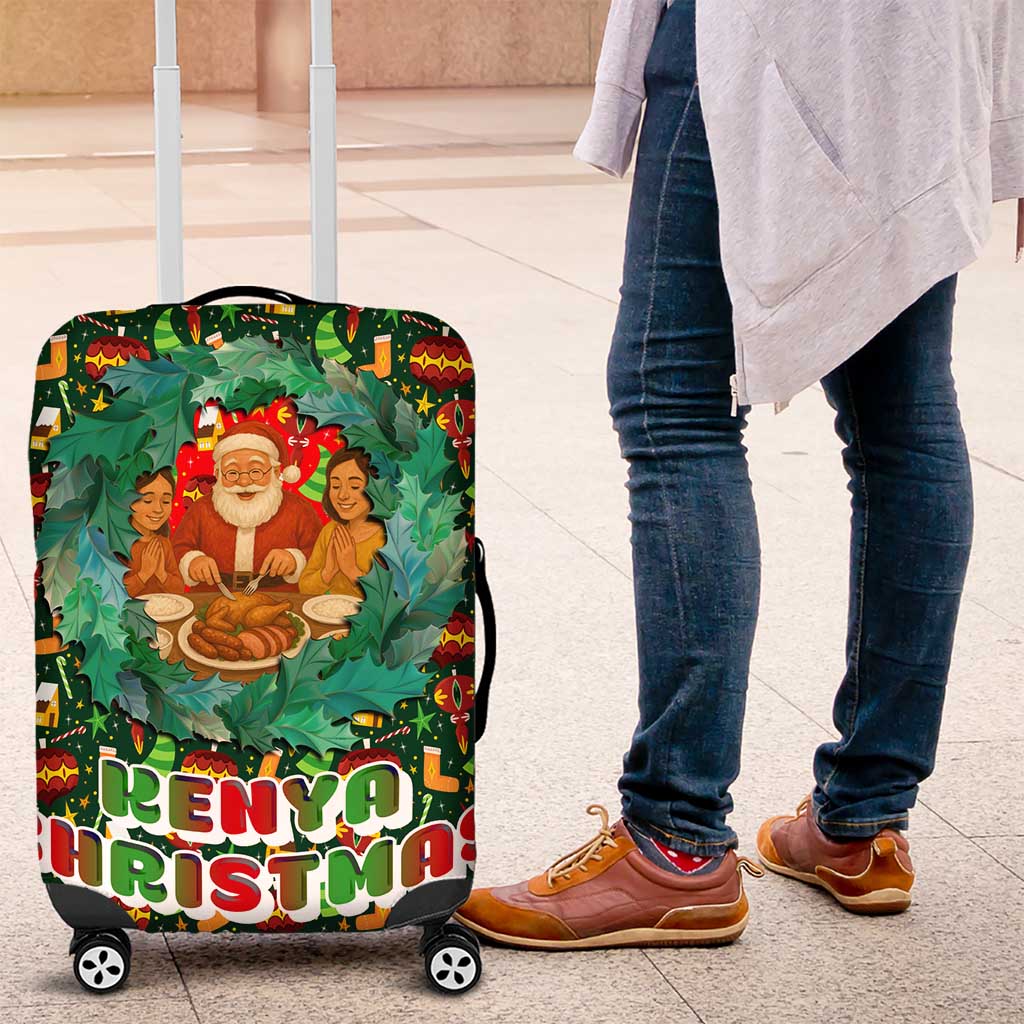 Kenya Christmas Luggage Cover with Santa Feast Scene and Festive Wreath Pattern TS04