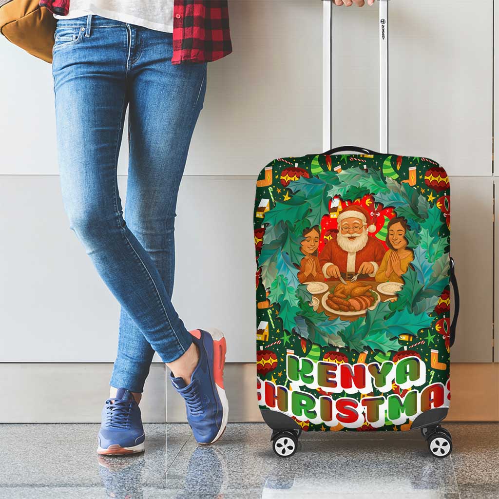 Kenya Christmas Luggage Cover with Santa Feast Scene and Festive Wreath Pattern TS04