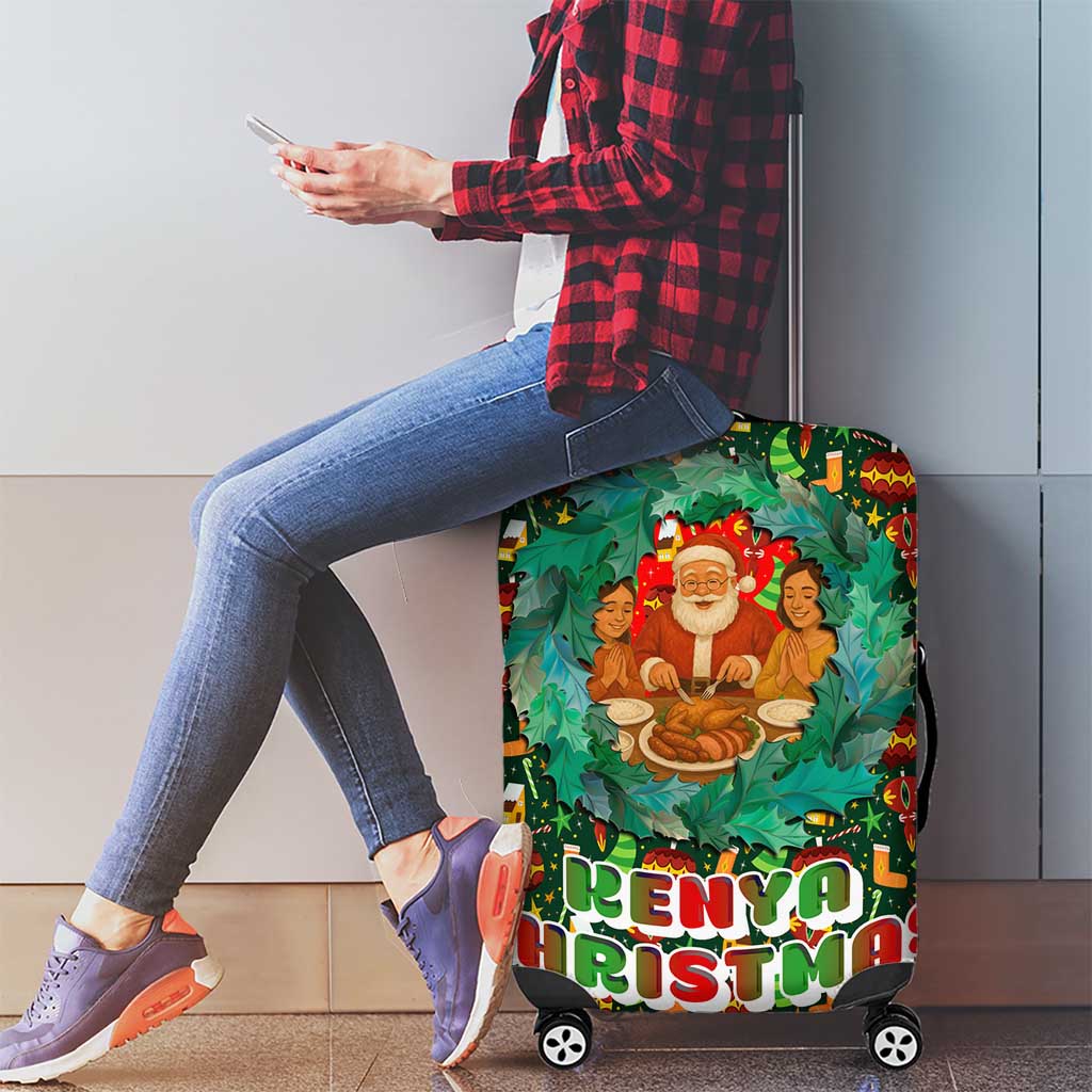 Kenya Christmas Luggage Cover with Santa Feast Scene and Festive Wreath Pattern TS04