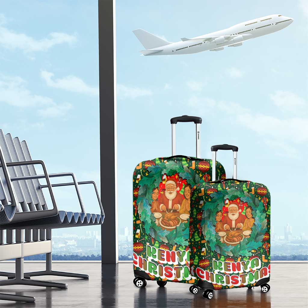 Kenya Christmas Luggage Cover with Santa Feast Scene and Festive Wreath Pattern TS04
