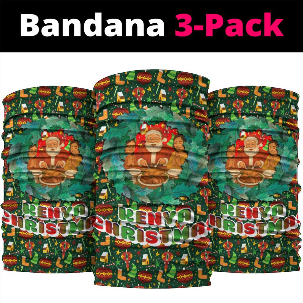 Kenya Christmas Neck Gaiter with Santa Feast Scene and Festive Wreath Pattern TS04