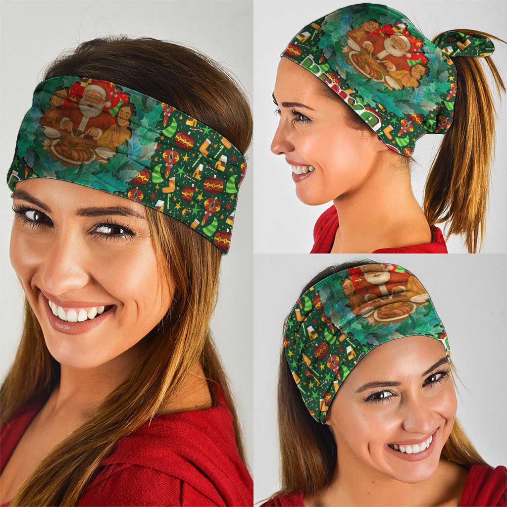 Kenya Christmas Neck Gaiter with Santa Feast Scene and Festive Wreath Pattern TS04