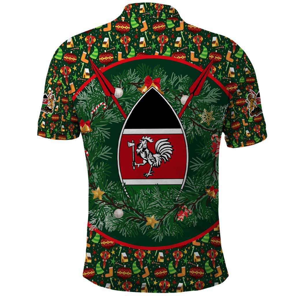 Kenya Christmas Polo Shirt with Santa Feast Scene and Festive Wreath Pattern TS04