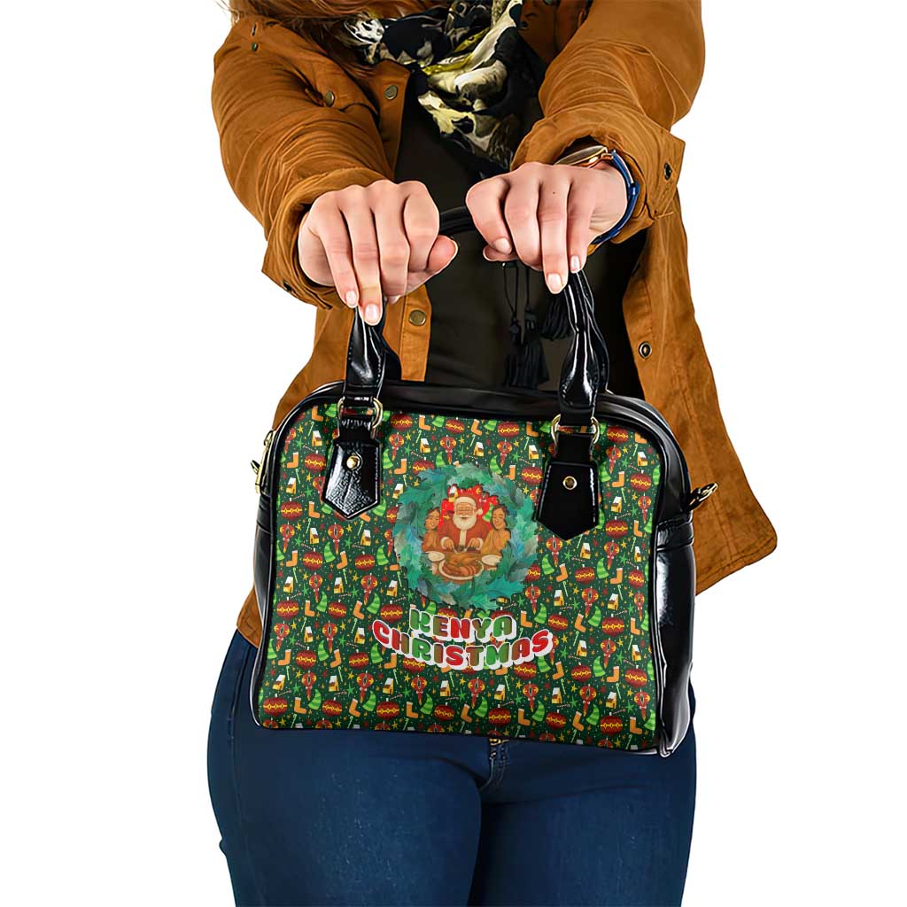 Kenya Christmas Shoulder Handbag with Santa Feast Scene and Festive Wreath Pattern TS04