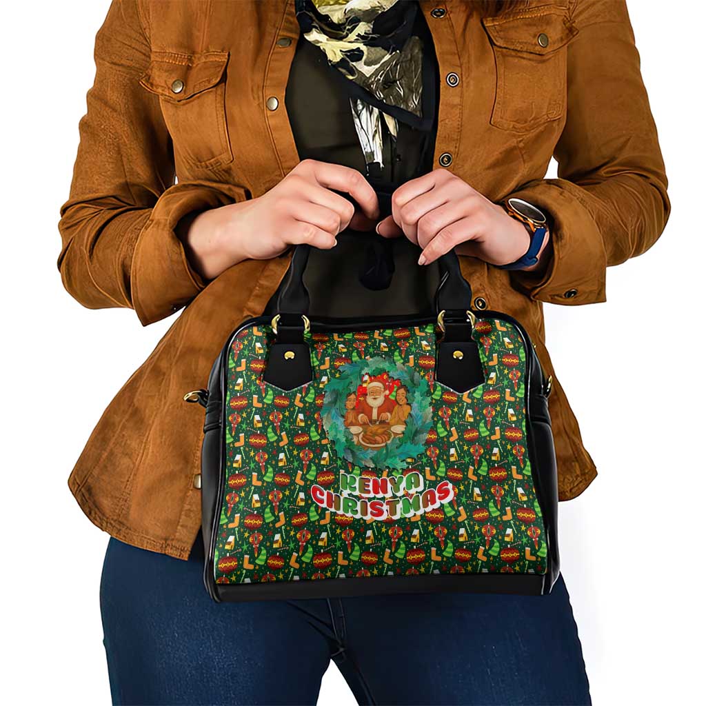 Kenya Christmas Shoulder Handbag with Santa Feast Scene and Festive Wreath Pattern TS04