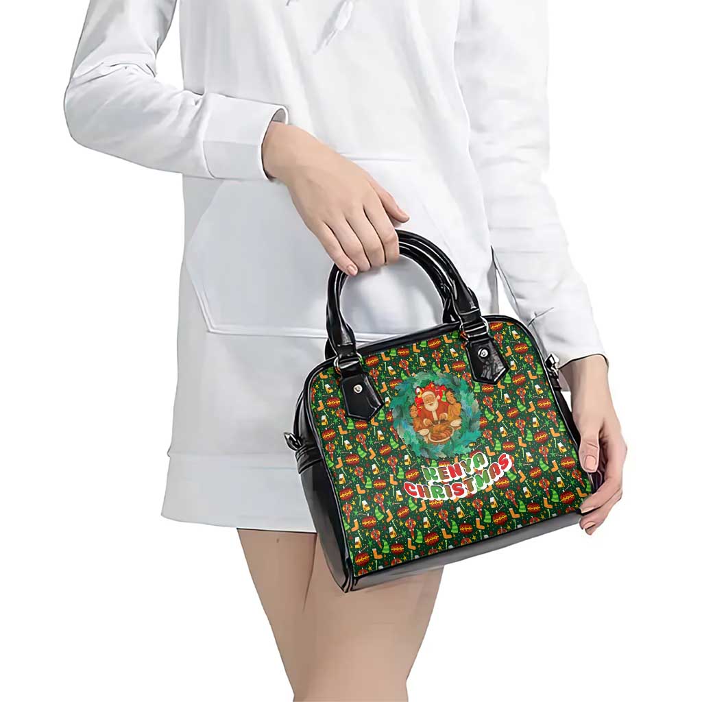 Kenya Christmas Shoulder Handbag with Santa Feast Scene and Festive Wreath Pattern TS04