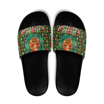 Kenya Christmas Slide Sandals with Santa Feast Scene and Festive Wreath Pattern TS04