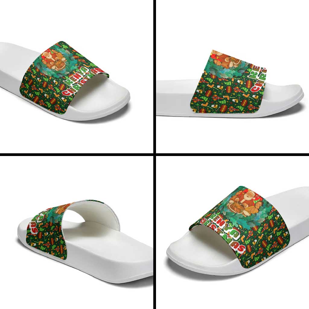 Kenya Christmas Slide Sandals with Santa Feast Scene and Festive Wreath Pattern TS04