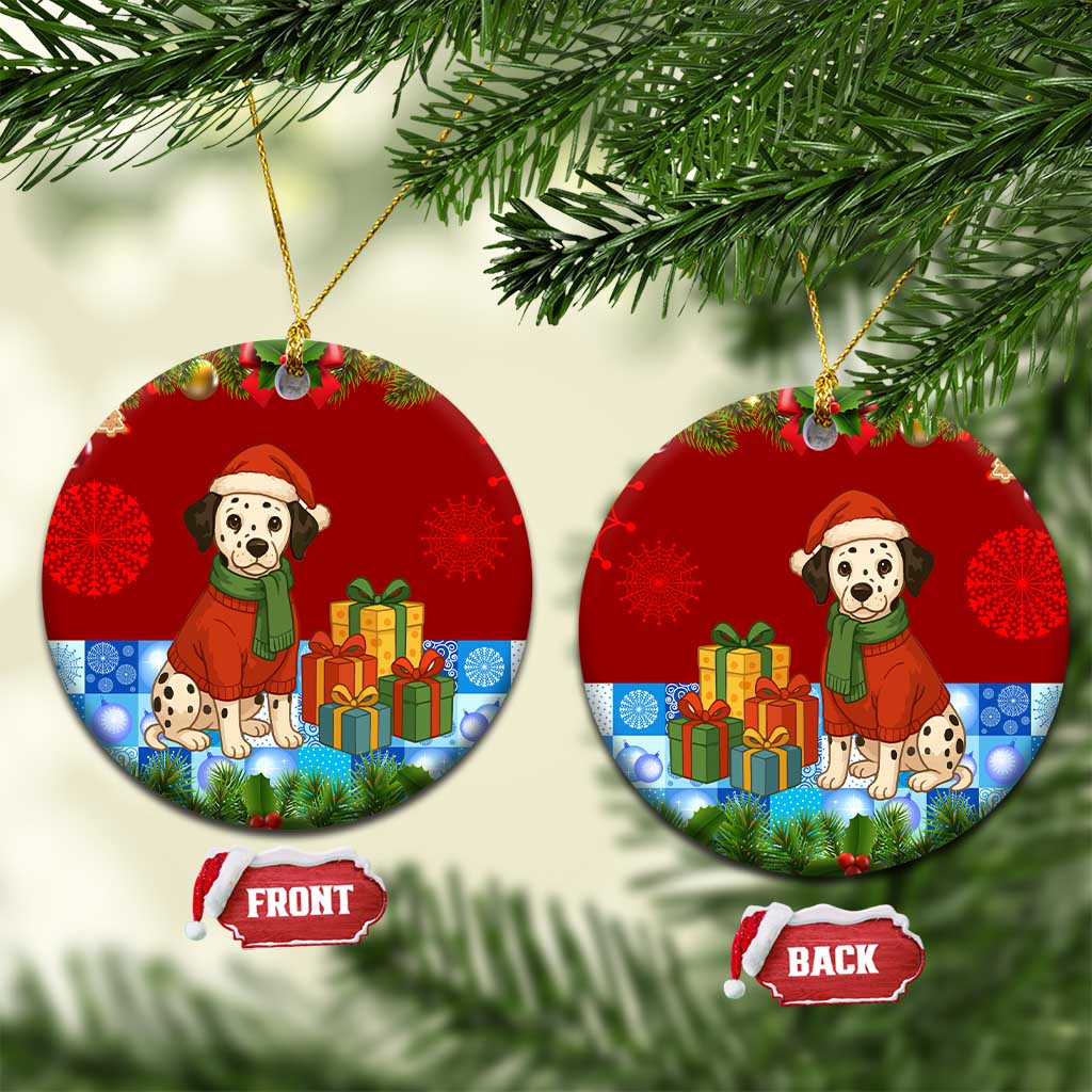 Croatia Christmas Ceramic Ornament with Dalmatian Dog Presents and Red Plaid Holiday TS04