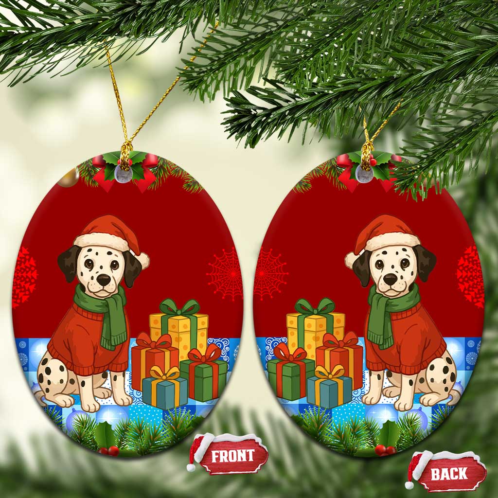 Croatia Christmas Ceramic Ornament with Dalmatian Dog Presents and Red Plaid Holiday TS04