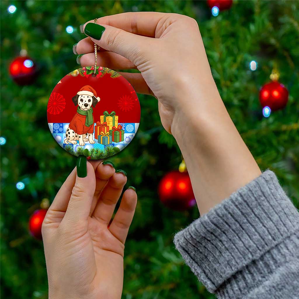 Croatia Christmas Ceramic Ornament with Dalmatian Dog Presents and Red Plaid Holiday TS04