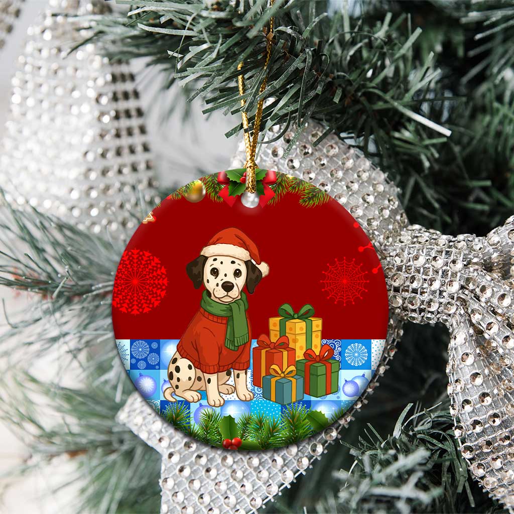 Croatia Christmas Ceramic Ornament with Dalmatian Dog Presents and Red Plaid Holiday TS04