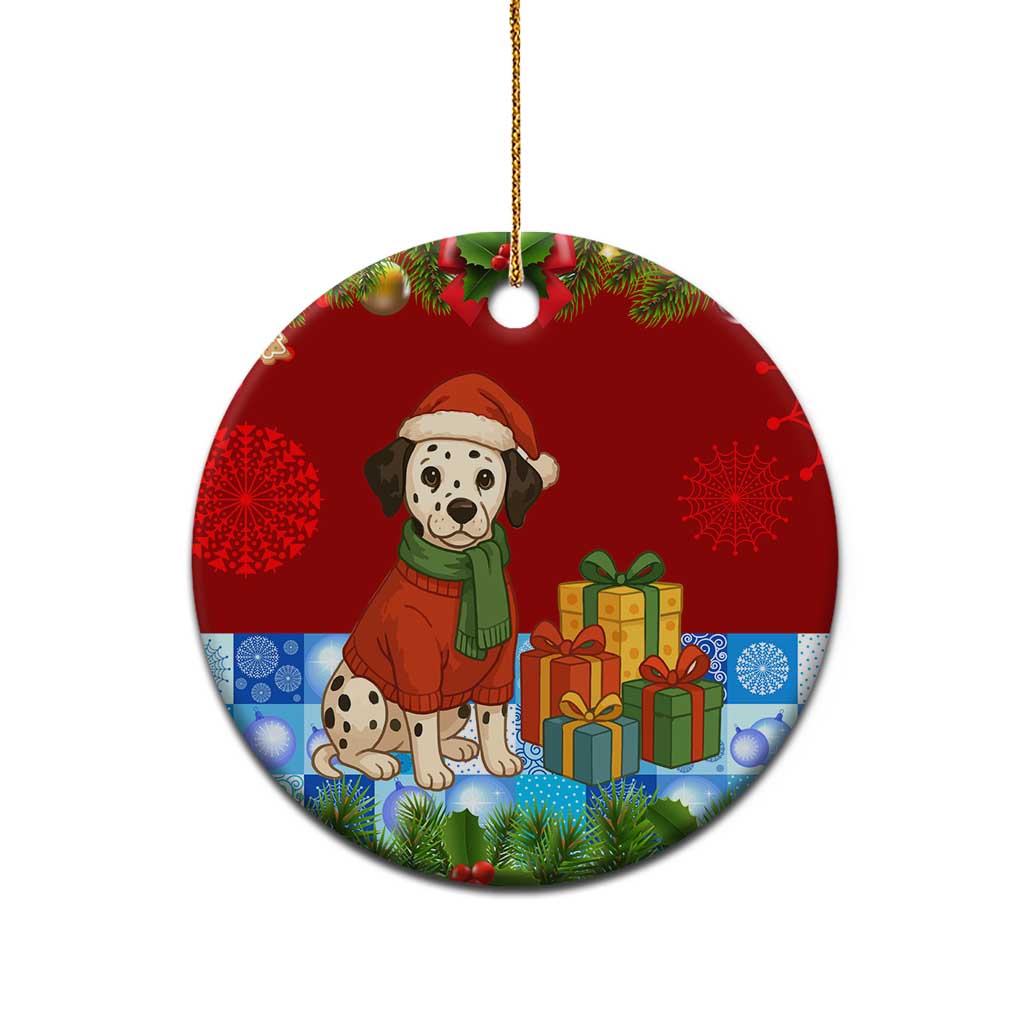 Croatia Christmas Ceramic Ornament with Dalmatian Dog Presents and Red Plaid Holiday TS04