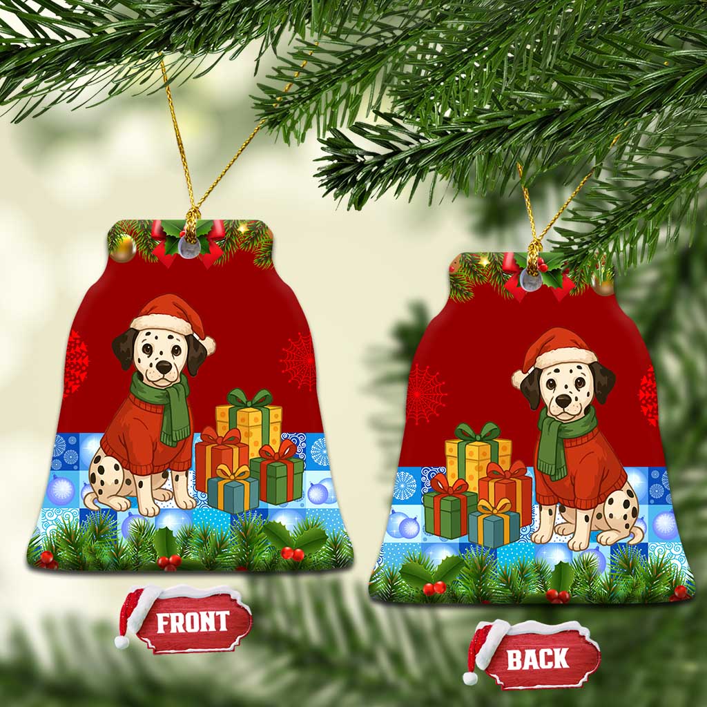 Croatia Christmas Ceramic Ornament with Dalmatian Dog Presents and Red Plaid Holiday TS04