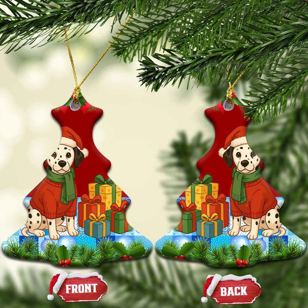 Croatia Christmas Ceramic Ornament with Dalmatian Dog Presents and Red Plaid Holiday TS04