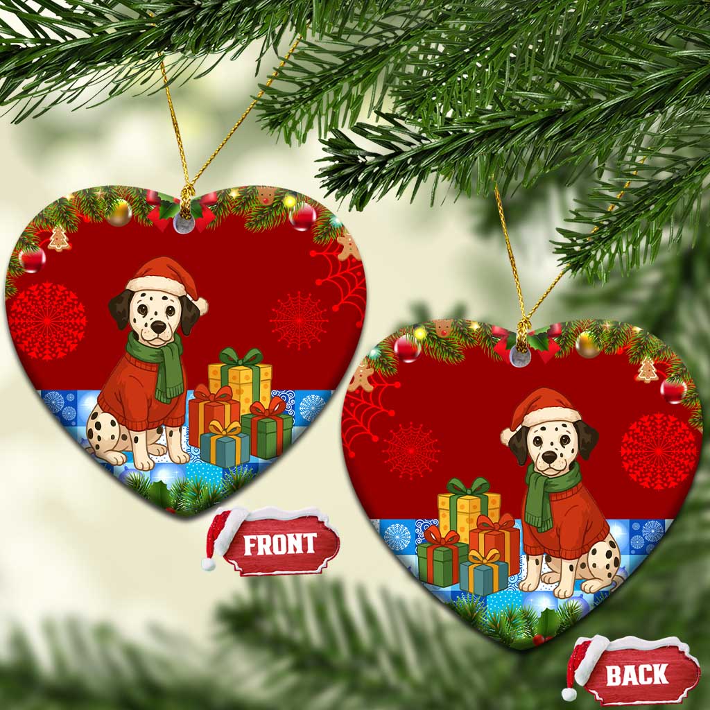 Croatia Christmas Ceramic Ornament with Dalmatian Dog Presents and Red Plaid Holiday TS04