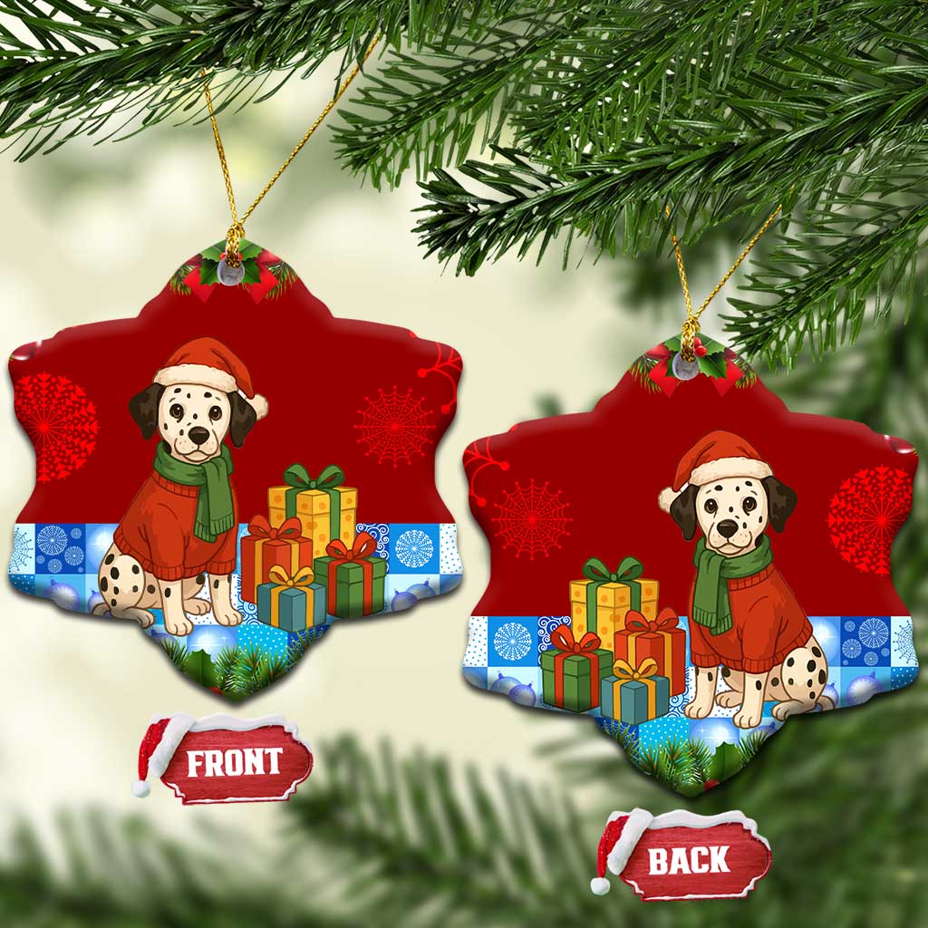 Croatia Christmas Ceramic Ornament with Dalmatian Dog Presents and Red Plaid Holiday TS04