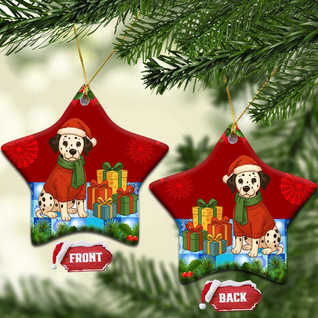 Croatia Christmas Ceramic Ornament with Dalmatian Dog Presents and Red Plaid Holiday TS04