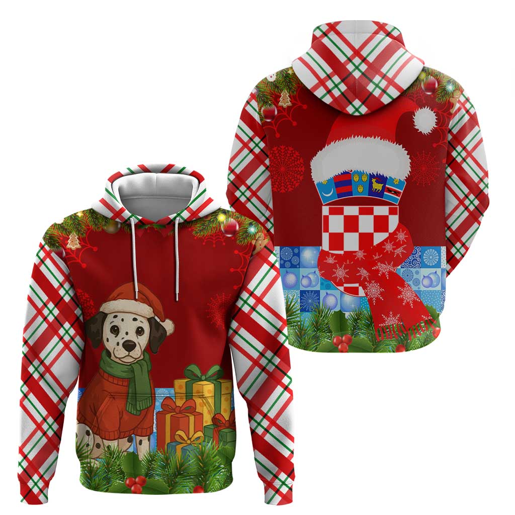 Croatia Christmas Hoodie with Dalmatian Dog Presents and Red Plaid Holiday TS04