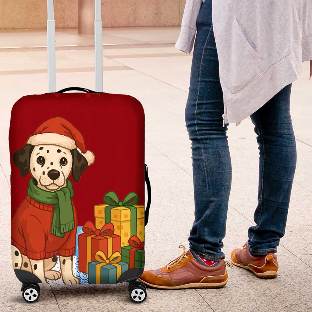 Croatia Christmas Luggage Cover with Dalmatian Dog Presents and Red Plaid Holiday TS04